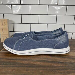 Clarks Breeze Skip Womens Size 8.5 Wide Shoes Blue Denim Sparkle Comfort Slip On